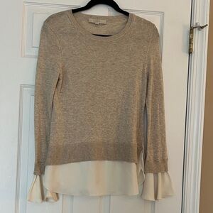LOFT NWOT Taupe Sweater with Ivory Ruffle Hem